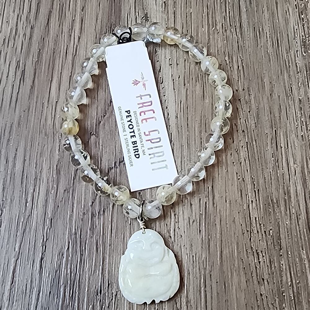 Peyote Bird Stretch Bracelet Free Spirit Buddha Charm Clear Beads Handmade
